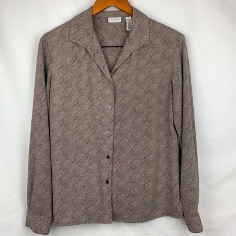 Covington women's brown and white long sleeve button down shirt, medium